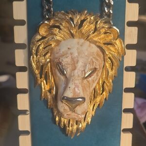 Vintage Luca Razza lion head statement necklace from the 1970s